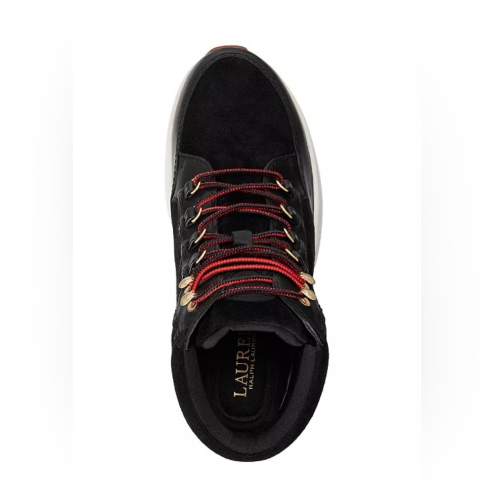 Lauren Ralph Lauren Rylee Black Boots with Red Laces - Picture 3 of 5